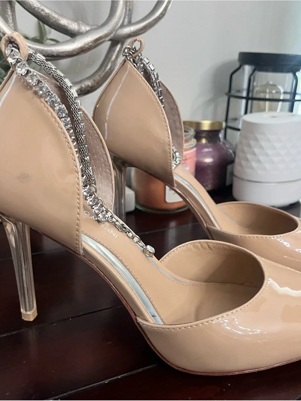ANTONIO MELANI Nude Patent Pointed-Toe Stiletto with Crystal Anklet